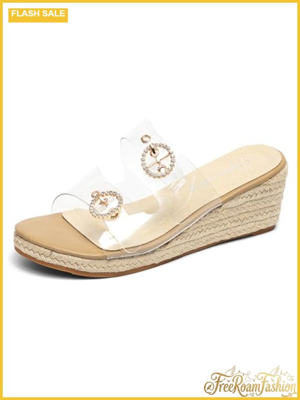 Wedge Sandals with Rhinestone Buckle Slip On Peep Toe Platform Heels
